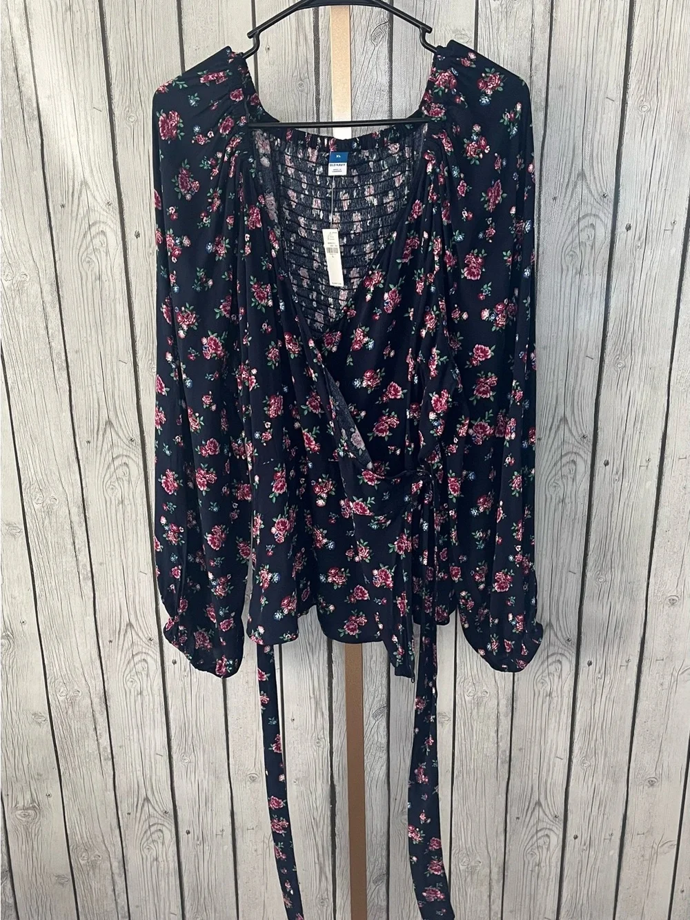 Old Navy NWT Puff-Sleeve Smocked Wrap Blouse XL Floral Boho Cottagecore